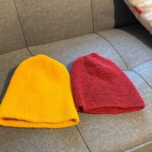 Cozy Beanie Set - Red and Yellow